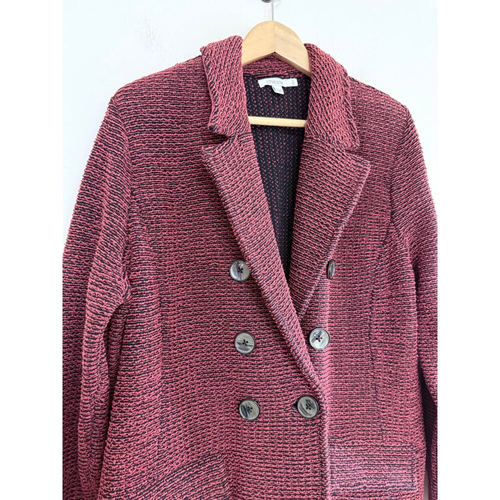 CHICO'S red black preppy cotton double breasted tweed coatigan jacket blazer - Picture 10 of 13